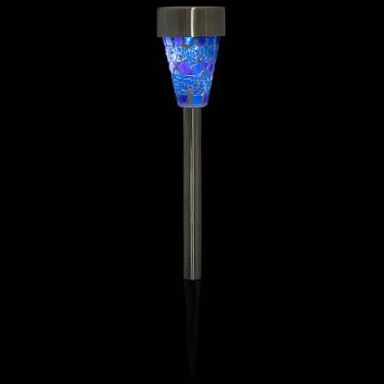 15.5" Blue Mosaic Stained Glass Solar Powered LED Pathway Markers {4}