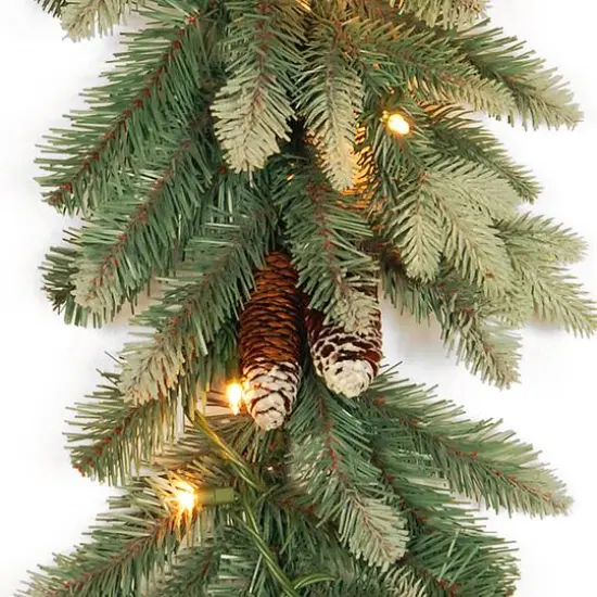 9ft. Pre-lit Copenhagen Artificial Christmas Spruce Garland with Flocked Cones & 50 Clear Lights {4}