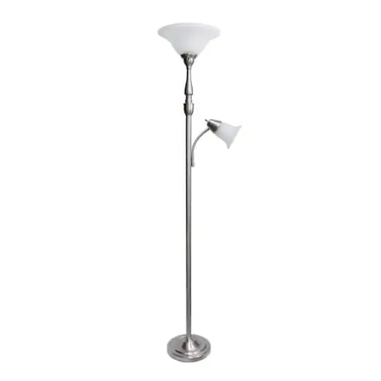 Lalia Home Torchiere Floor Lamp with Reading Light Brushed Nickel/White Shades {1}