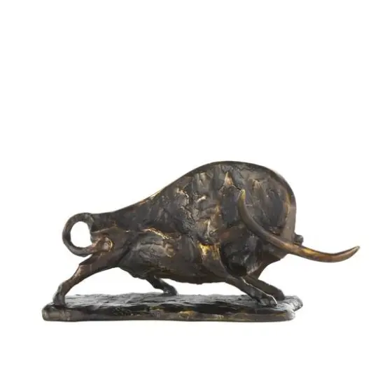 14.5" Black Polystone Bull Distressed Textured Decorative Sculpture with Gold Accents {3}