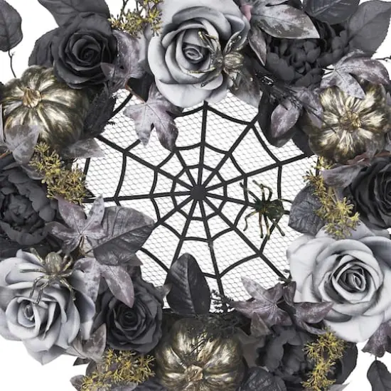 26" Silver & Black Spiderweb & Roses Wreath by Ashland&reg; {3}