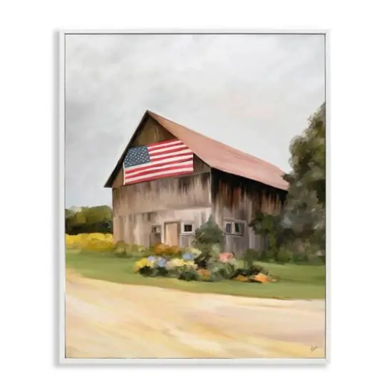 Stupell Industries Rural Americana Home Countryside Farm Flag Painting Framed Giclee Art White {1}