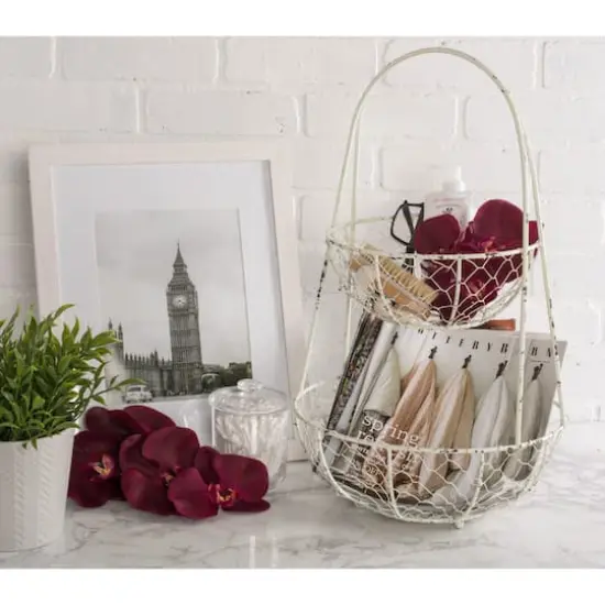 DII&reg; Antique White Chicken Wire Tiered Stand {5}