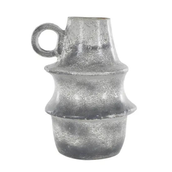 16" Light Gray Paper Mache Distressed Fluted Vase with Ring Handle {11}