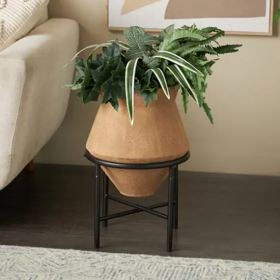 20" Brown Wide Metal Vase with Black Stand {10}