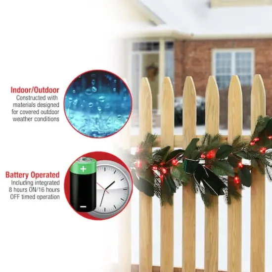 9ft. Magnolia Mix Pine Garland with LED Lights & Bows {9}