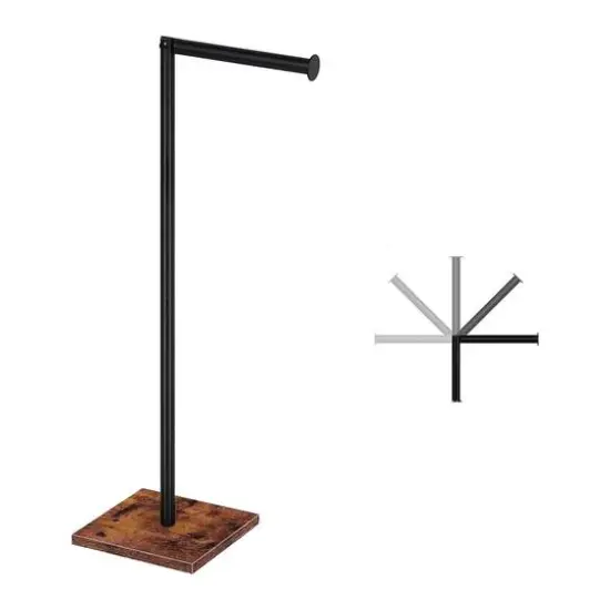 NEX™ 21" Black Freestanding Metal Toilet Paper Holder with Square Woodgrain Base {4}