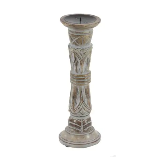 Light Brown Mango Wood Traditional Candle Holder Set {4}