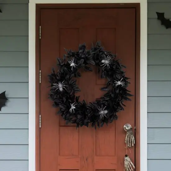 26" Black Leaves with Spiders Wreath by Ashland&reg; {3}