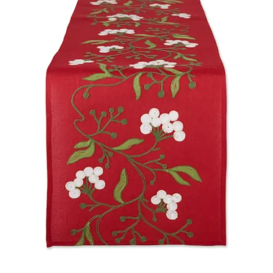 DII&reg; 70" Red Mistletoe Embroidered Table Runner {1}