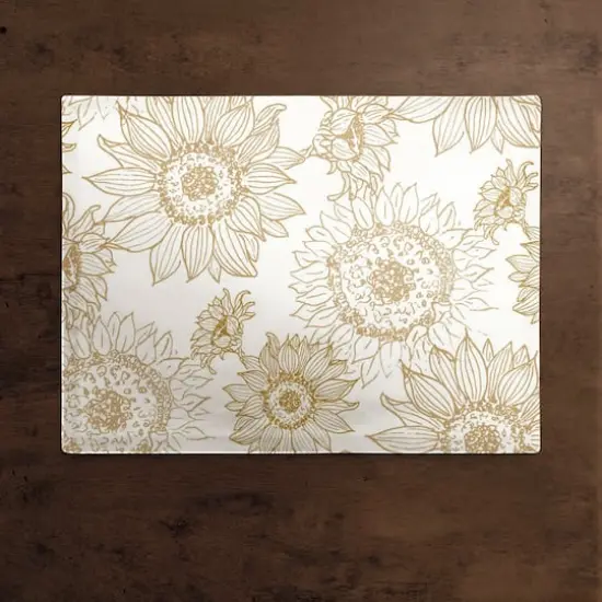 Large Sunflower Head Cotton Twill Placemat Gold and White {3}