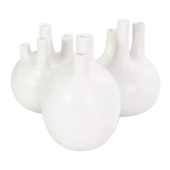 CosmoLiving by Cosmopolitan White Ceramic Round Bud Vase Set with Multiple Openings {4}