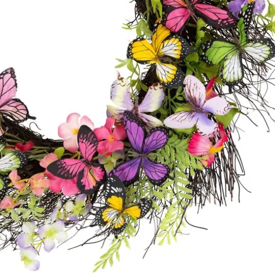 24" Butterfly & Wildflower Floral Twig Spring Wreath {7}