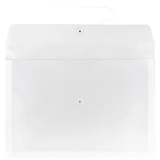JAM Paper 9.75" x 14.5" Button & String Tie Closure Plastic Envelopes, 12ct. Clear {4}