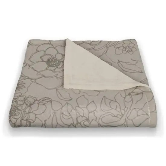Line Floral Coral Fleece Blanket Gray {3}