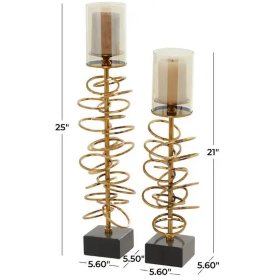 Gold Metal Ring Stand Pillar Hurricane Lamp Set {8}