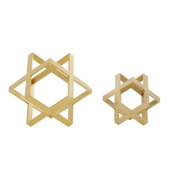 Gold Metal Glam Geometric Cube Sculpture Set {3}