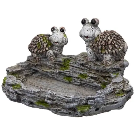 11.75" Turtle Couple Outdoor Garden Bird Bath {6}