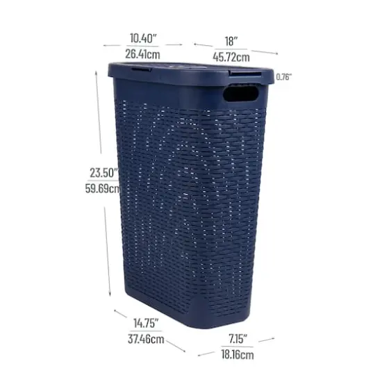 Mind Reader 40L Ventilated Slim Laundry Hamper with Cut Out Handles & Attached Hinged Lid, 2ct. Navy {4}