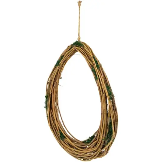 15.5" Unlit Natural Grapevine & Twig Oval Spring Wreath With Moss {4}