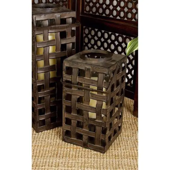 20" Black Iron Industrial Candle Holder Lantern {9}