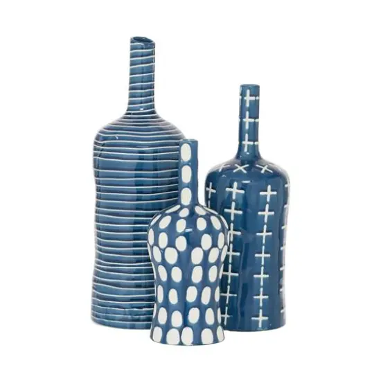 Blue & White Stoneware Contemporary Vase Set {3}