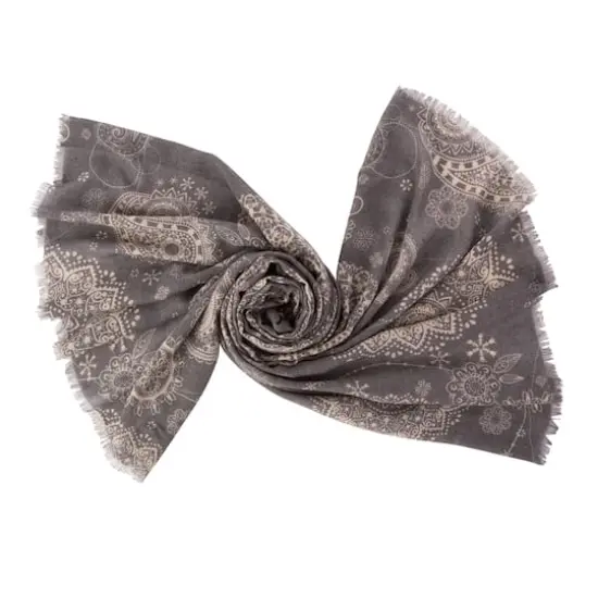 Glitzhome&reg; 80" Gray Paisley Print Scarf with Fringe {9}
