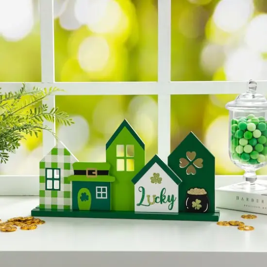 Glitzhome&reg; 16" St. Patrick's Wooden Lucky House Table D&eacute;cor {3}
