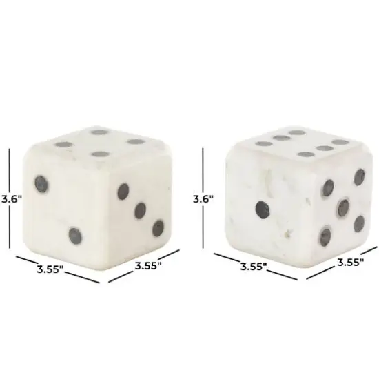 3.5" White Marble Dice Decorative Bookend Set {8}