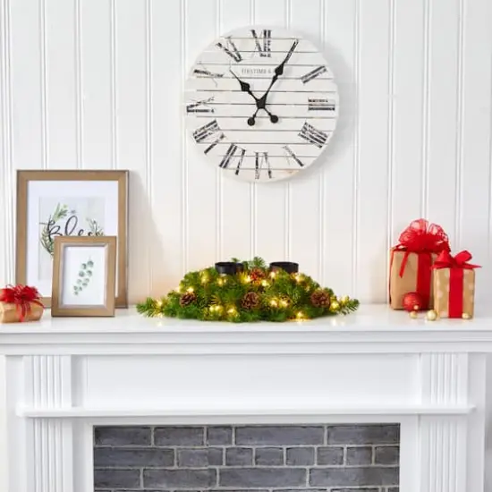 24&rdquo; Artificial Christmas Double Candelabrum & Pinecones with Warm White Lights {5}