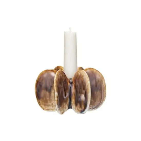 Hello Honey&reg; 4.25" Wide Brown Pleated Stoneware Taper Candle Holder {4}