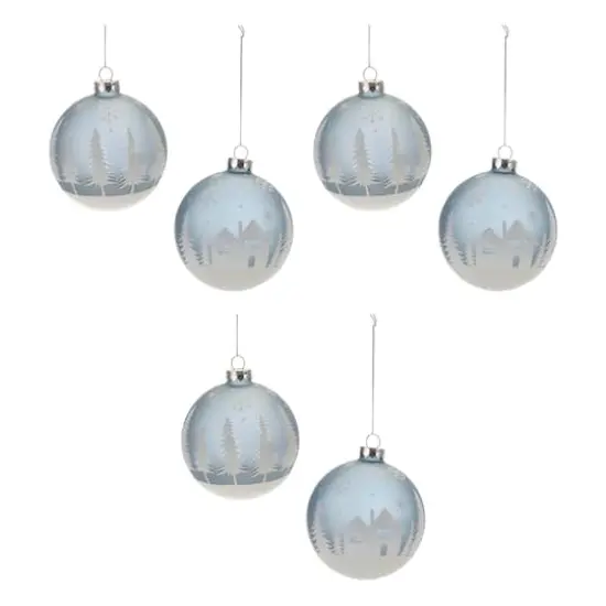 4" Frosted Forest & Village Glass Ball Ornament Set {1}