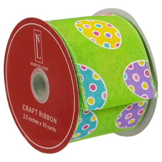 2.5" x 10yd. Green Easter Egg Design Wired Spring Craft Ribbon {4}