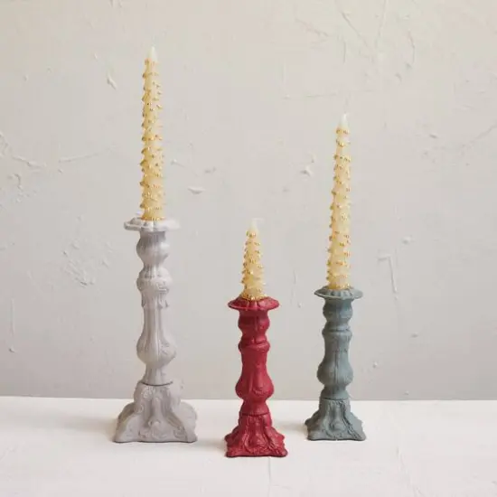 Hello Honey® 8.25" Red Embossed Cast Aluminum Taper Candleholder {3}