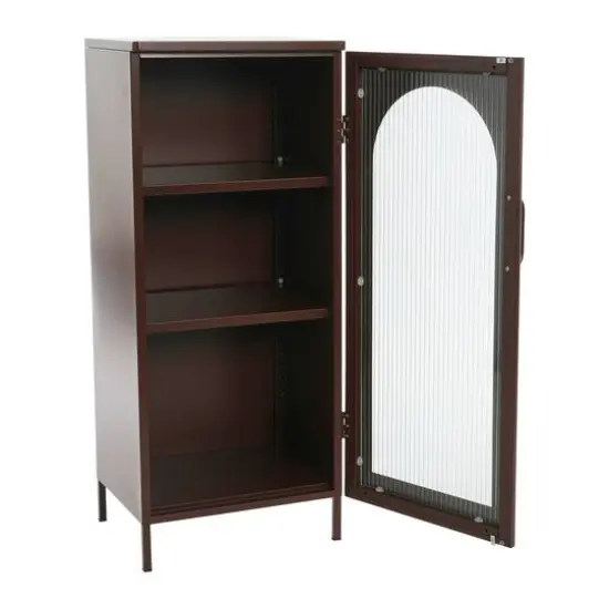 Hello Honey&reg; 40" Solstice Narrow Metal Accent Cabinet with Adjustable Storage Shelves and Arched Glass Door Vintage brown {6}