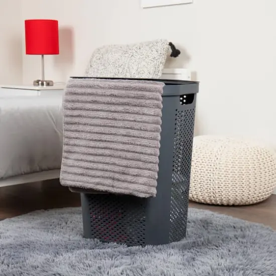 Mind Reader 60L Ventilated Slim Laundry Hamper with Cut Out Handles & Hinged Lid, 2ct. Gray {3}