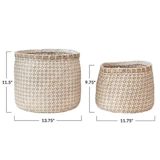Hello Honey&reg; Natural & White Hand-Woven Seagrass & Paper Baskets with Pattern Set {4}