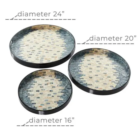 Set of 3" Black Mother of Pearl Coastal Tray, 24", 20", 16" {7}