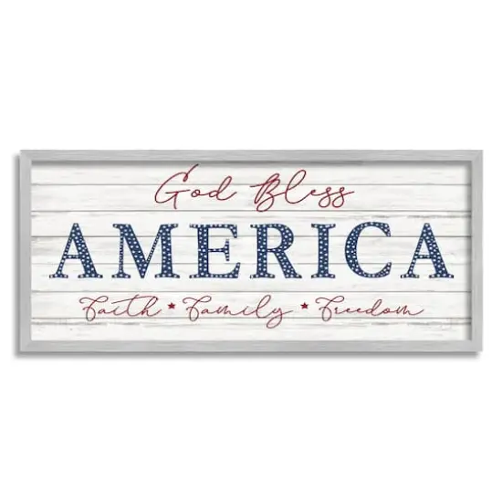 Stupell Industries God Bless America Faith Family Freedom Hanging Sign Framed Giclee Art Gray {1}