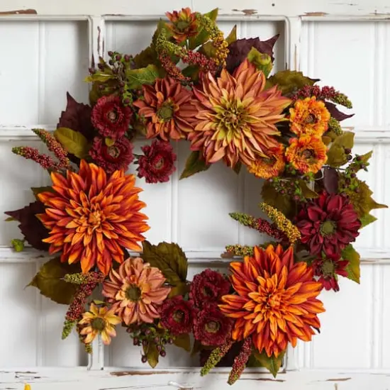 22" Fall Dahlia & Mum Wreath {4}