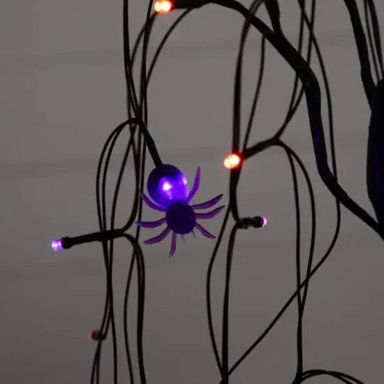 2ft. Pre-Lit Halloween Artificial Black Spooky Spider Willow Tree with 60 Orange & Purple LED Lights {5}