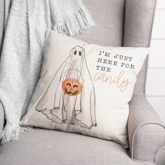 Just Here For Candy Ghost Throw Pillow {3}