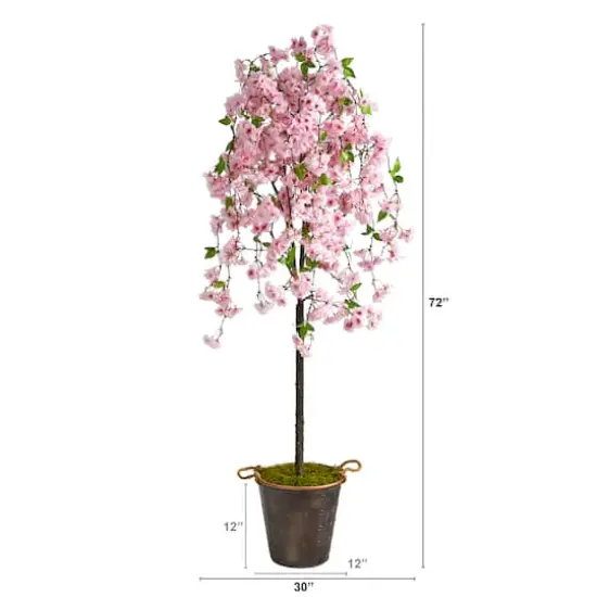 6ft. Cherry Blossom Artificial Tree in Decorative Metal Pail with Rope {3}