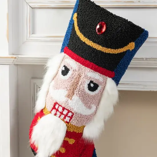 Glitzhome&reg; 21"L Hooked Christmas Nutcracker Stocking {6}
