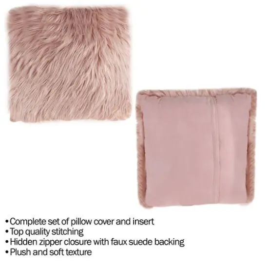 Hastings Home Faux Fur Pillow, 22" x 22" Pink {6}
