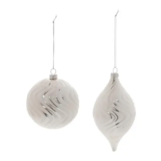 Ivory Wavy Glass Ornament Set {4}