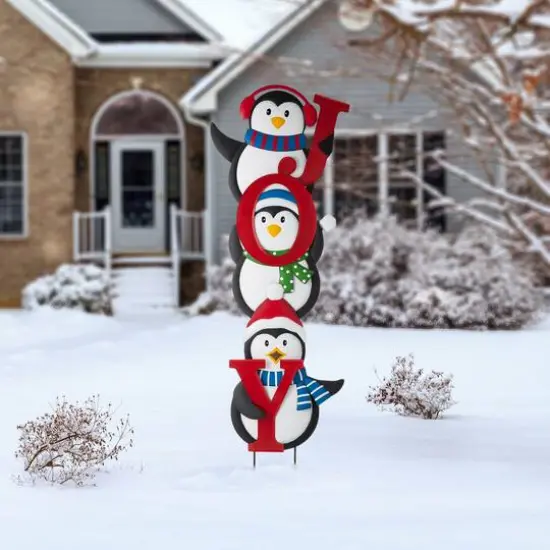 Glitzhome&reg; 3.5ft. Metal Joy Penguin Yard Stake Set {4}