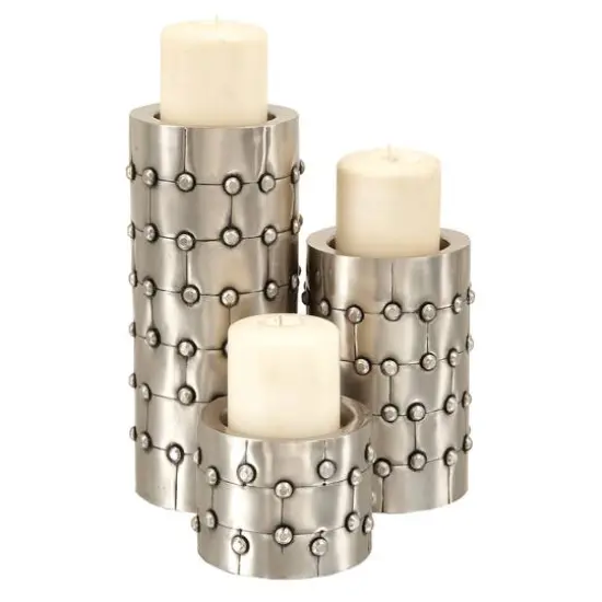 Silver Metal Industrial Candle Holder Set {1}