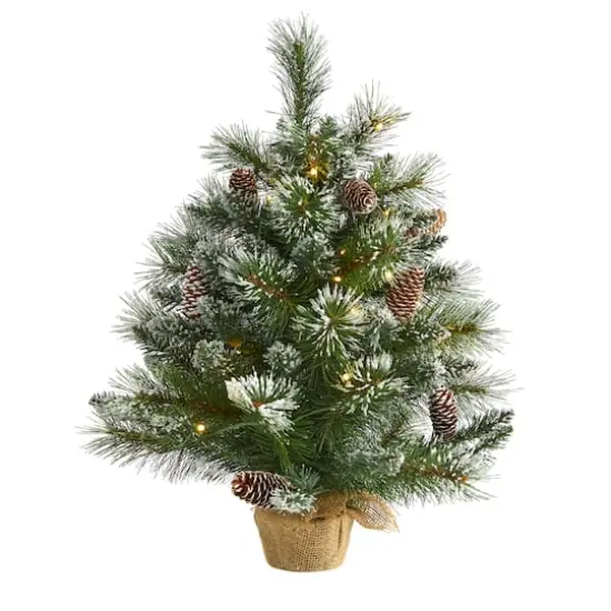 2ft. Pre-Lit Frosted Pine Artificial Christmas Tree with Pinecones, Clear LED Lights {1}