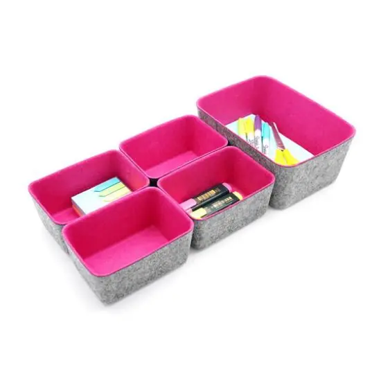 Welaxy Felt 5 Piece Drawer Organizer Bins Hot Pink {5}